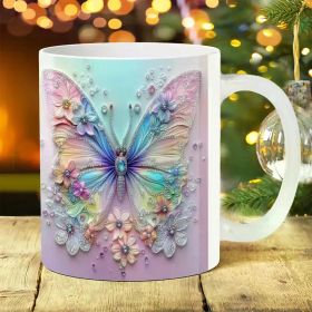 1pc 11oz Vibrant Butterfly & Floral Ceramic Mug - Durable White Porcelain Drinkware for Coffee, Tea, Milk - Perfect for