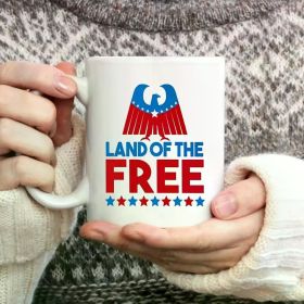 1pc, Patriotic Coffee Mug, LAND OF THE FREE, Eagle Element Coffee Mug, 11oz Ceramic Mug, Summer Winter Drinkware,