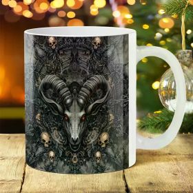 1pc Gothic Ram Skull Design Ceramic Coffee Mug, 11oz, Durable Daily Drinkware for Home Kitchen, Ideal for Water
