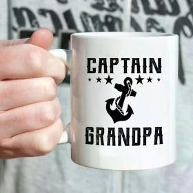 1pc Captain Grandpa Ceramic Coffee Mug, 11oz Novelty Pirate Ship Printed Drinkware, Funny Best Grandfather Gift