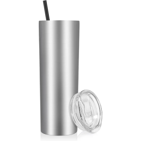 Stainless Steel Skinny Tumbler, 20 Oz Vacuum Insulated Tumbler With Lid And Straw, Double Wall Coffee Cup, Travel Mug For Cold Hot Drinks, Stainl (Option: Stainless steel)