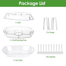 Fruit Ice Serving Tray, Refrigerated Vegetable Tray, Cold Food Buffet Server With Lid And 4 Compartments 3 Pliers 10 Forks (Option: Transparent)
